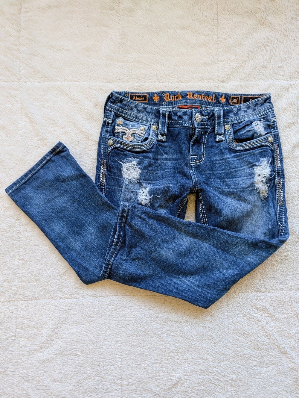 Rock Revival Alexia Straight Leg Distressed Capri Crop Jeans